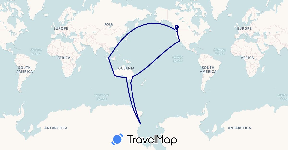 TravelMap itinerary: driving in Antarctica, Australia, Singapore, United States (Antarctica, Asia, North America, Oceania)